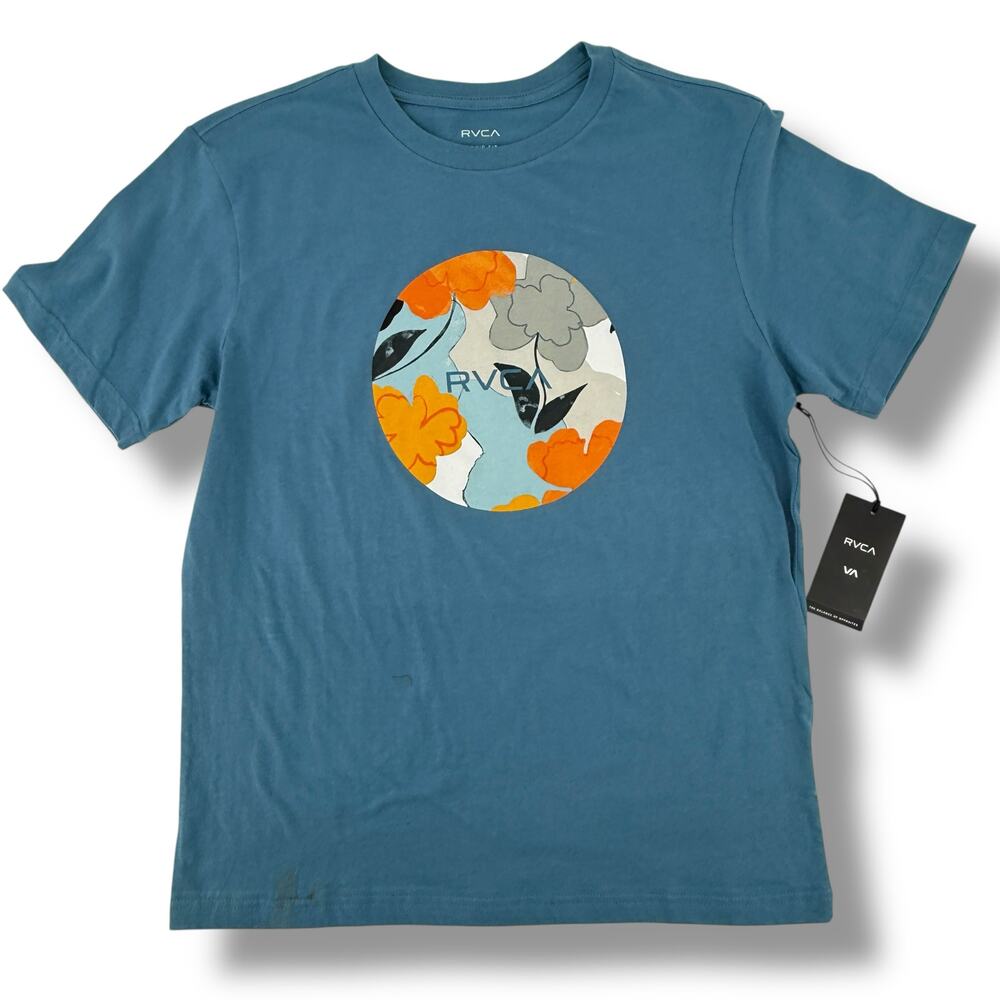 RVCA Floral Logo T Shirt Big Boys Size XL 16 Blue